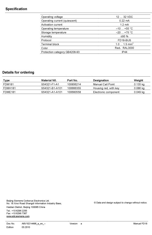 Siemens Fire Alarm catalog
